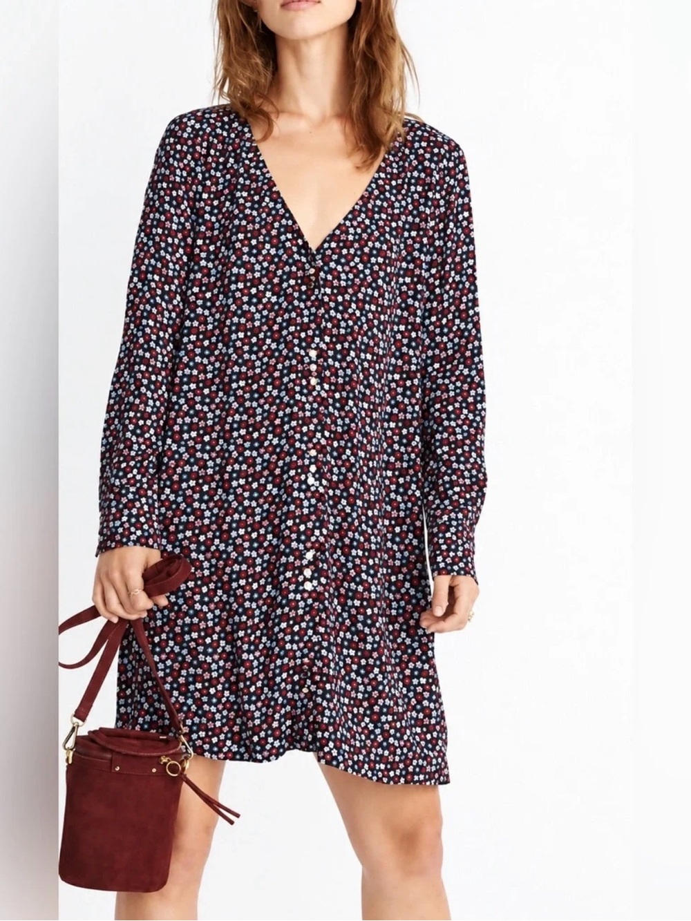 Madewell button front mini dress in petit blooms Sz S
